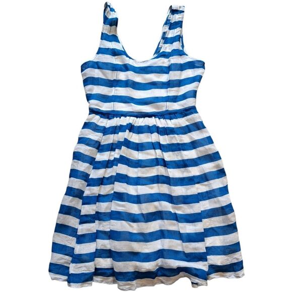 Plenty By Tracy Reese Linen Blend Sheer Bold Stripes Frock Dress In Skydriver S8 - Picture 5 of 14